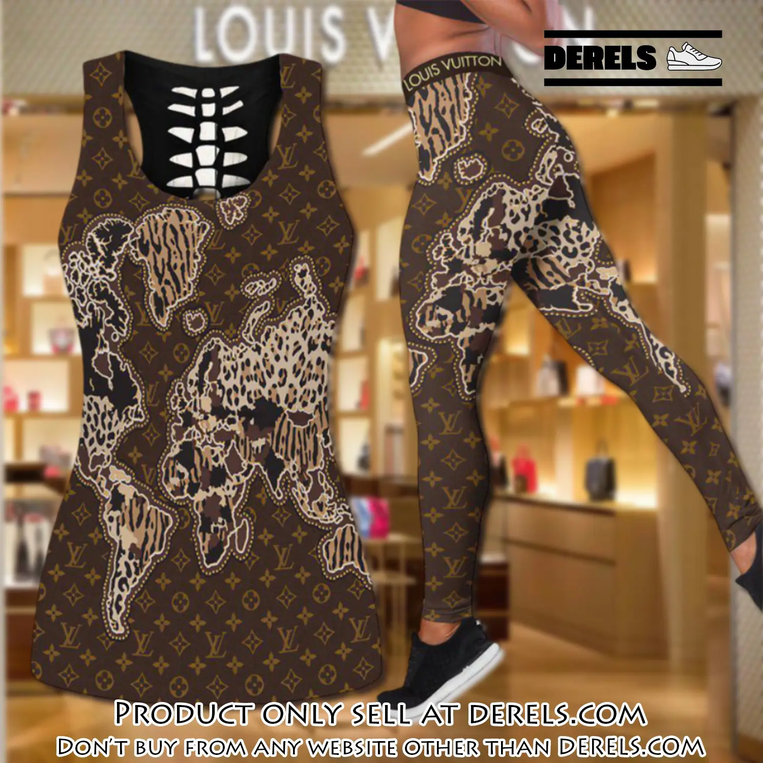 Louis vuitton map tank top leggings set luxury brand lv for women yoga gym dr2403242